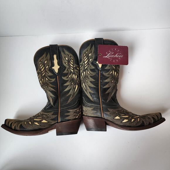 Lucchese Western Boots Womens Size 6B Hillsboro Lazer Design Snip Toe Black - Picture 10 of 14
